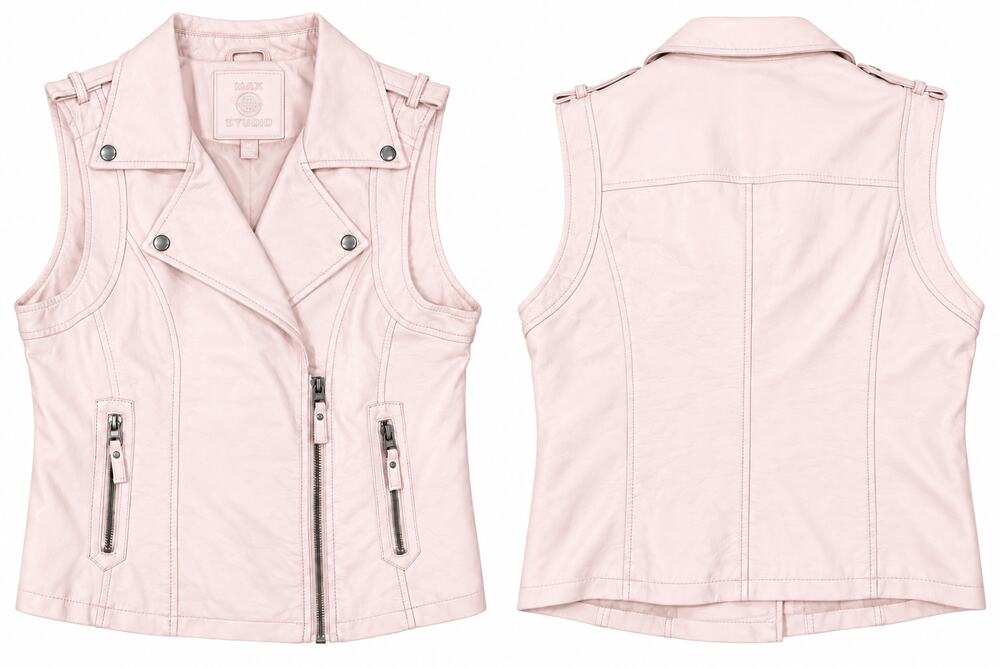 MAX Studio Womens M Pale Pink Moto Vest Faux Leather Look Zip Biker Fully Lined
